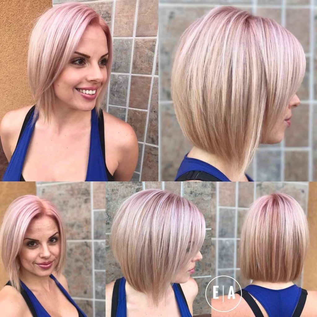 Sexy Sleek Bob with Soft Rose Gold Color