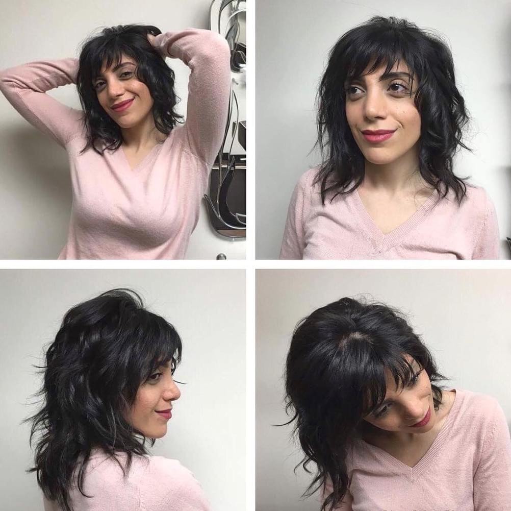 Long Messy Wavy Shag Cut with Bangs on Black Hair