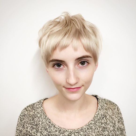Textured Blonde Crop with Baby Fringe Bangs
