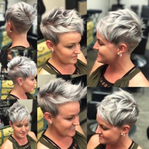 Chic Choppy Textured Pixie on Silver Hair