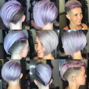 Short Sleek Edgy Undercut Bob on Purple Faded Hair