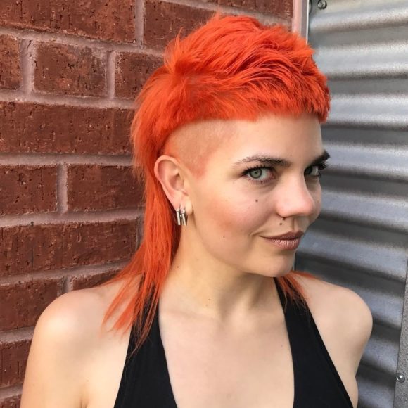 Modern Undercut Mullet with Neon Orange Color