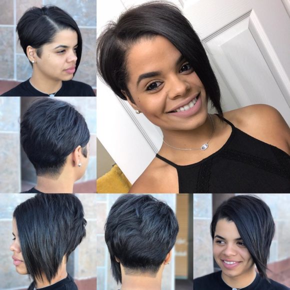 Edgy Sexy Asymmetrical Pixie on Black Hair