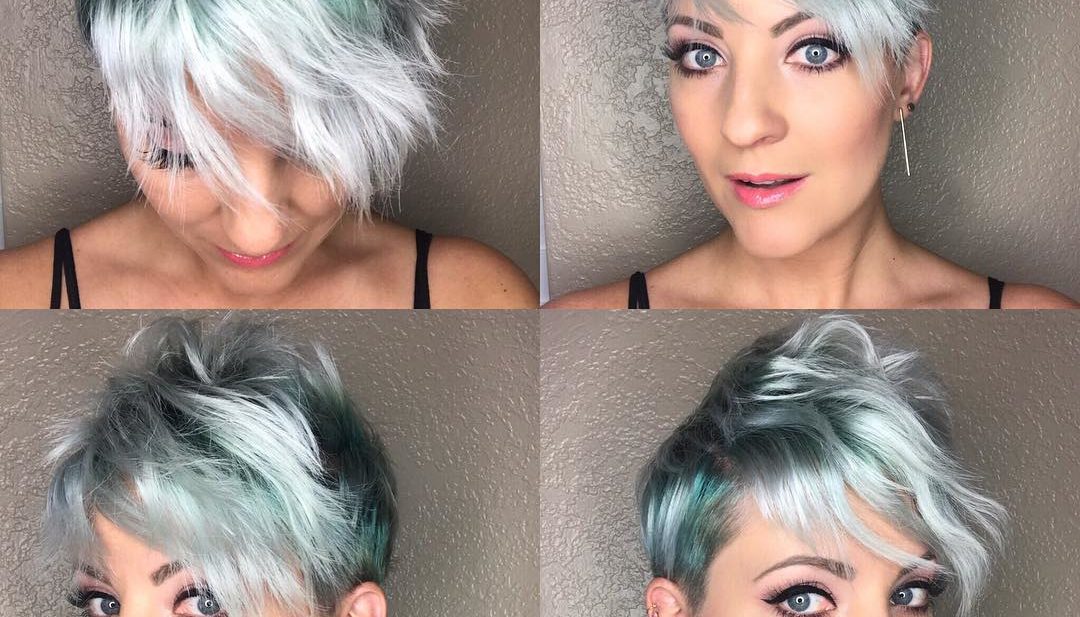 Disheveled Pixie with Emerald Green and Silver Fade Color